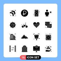 16 Solid Black Icon Pack Glyph Symbols for Mobile Apps isolated on white background 16 Icons Set vector