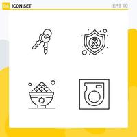 Pack of 4 Modern Filledline Flat Colors Signs and Symbols for Web Print Media such as keys food home shield lunch Editable Vector Design Elements
