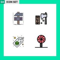 Pack of 4 Modern Filledline Flat Colors Signs and Symbols for Web Print Media such as build wood developer construction clover Editable Vector Design Elements