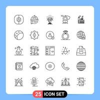 25 Line Black Icon Pack Outline Symbols for Mobile Apps isolated on white background 25 Icons Set vector