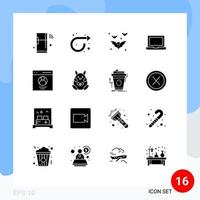16 Universal Solid Glyph Signs Symbols of interface macbook right laptop night Editable Vector Design Elements