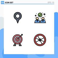 4 Universal Filledline Flat Colors Set for Web and Mobile Applications geo location investment pin partnership biology Editable Vector Design Elements