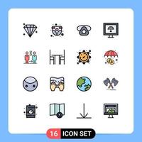 Mobile Interface Flat Color Filled Line Set of 16 Pictograms of cloning tv mobile smart entertainment Editable Creative Vector Design Elements