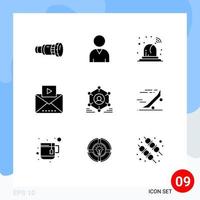 Pack of 9 creative Solid Glyphs of people user ambulance network media Editable Vector Design Elements