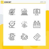 Set of 9 Vector Outlines on Grid for camping movement computer clean mirror Editable Vector Design Elements