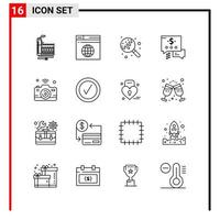 16 General Icons for website design print and mobile apps 16 Outline Symbols Signs Isolated on White Background 16 Icon Pack vector