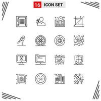 Pack of 16 Modern Outlines Signs and Symbols for Web Print Media such as graphic crop employee learning time book time Editable Vector Design Elements