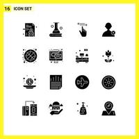 Universal Icon Symbols Group of 16 Modern Solid Glyphs of game user finger man right Editable Vector Design Elements