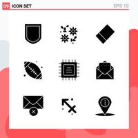 Collection of 9 Vector Icons in solid style Modern Glyph Symbols for Web and Mobile Solid Icon Sign Isolated on White Background 9 Icons