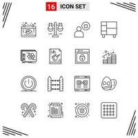 16 Icons Line Style Grid Based Creative Outline Symbols for Website Design Simple Line Icon Signs Isolated on White Background 16 Icon Set vector