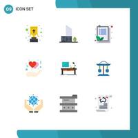 Pictogram Set of 9 Simple Flat Colors of workplace hand security gesture leaf Editable Vector Design Elements