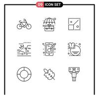 Mobile Interface Outline Set of 9 Pictograms of design crush full cars accident Editable Vector Design Elements