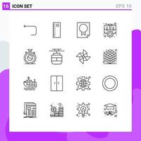 Set of 16 Modern UI Icons Symbols Signs for concentration strategic page setting management Editable Vector Design Elements