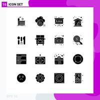 Group of 16 Modern Solid Glyphs Set for hotel management cross home physics formula Editable Vector Design Elements