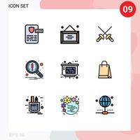 Universal Icon Symbols Group of 9 Modern Filledline Flat Colors of property presentation architect fencing search magnifier Editable Vector Design Elements