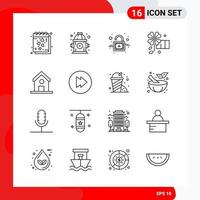 Creative Set of 16 Universal Outline Icons isolated on White Background vector