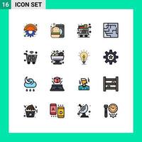 Universal Icon Symbols Group of 16 Modern Flat Color Filled Lines of internet maze cart map trolley Editable Creative Vector Design Elements