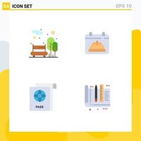 4 Thematic Vector Flat Icons and Editable Symbols of bench passport public day architect Editable Vector Design Elements