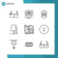 Vector Pack of 9 Outline Symbols Line Style Icon Set on White Background for Web and Mobile