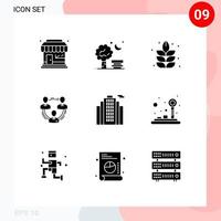 Set of 9 Commercial Solid Glyphs pack for social hierarchy baloon communication team Editable Vector Design Elements