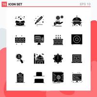 Collection of 16 Vector Icons in solid style Modern Glyph Symbols for Web and Mobile Solid Icon Sign Isolated on White Background 16 Icons