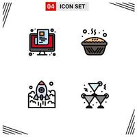 Modern Set of 4 Filledline Flat Colors and symbols such as news tin online baking rocket Editable Vector Design Elements