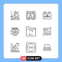 9 Line Black Icon Pack Outline Symbols for Mobile Apps isolated on white background 9 Icons Set vector