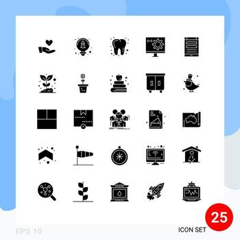 25 User Interface Solid Glyph Pack of modern Signs and Symbols of internet programming dental development computer Editable Vector Design Elements
