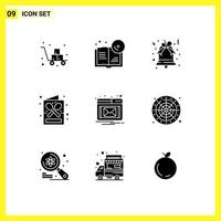 9 Thematic Vector Solid Glyphs and Editable Symbols of email menu cd drink coffee Editable Vector Design Elements