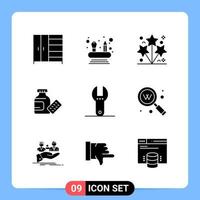 9 Solid Black Icon Pack Glyph Symbols for Mobile Apps isolated on white background 9 Icons Set vector