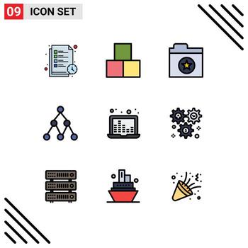 conjunto de 9 iconos de interfaz de usuario modernos símbolos signos para ondas de sonido barras de sonido red portátil favorita elementos de diseño de vectores editables