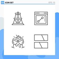 Modern 4 Line style icons Outline Symbols for general use Creative Line Icon Sign Isolated on White Background 4 Icons Pack vector