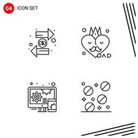 Collection of 4 Vector Icons in Line style Pixle Perfect Outline Symbols for Web and Mobile Line Icon Signs on White Background 4 Icons