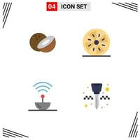 Stock Vector Icon Pack of 4 Line Signs and Symbols for coconut science food slice space Editable Vector Design Elements