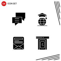 Collection of 4 Vector Icons in solid style Pixle Perfect Glyph Symbols for Web and Mobile Solid Icon Signs on White Background 4 Icons