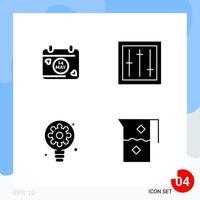 Modern Pack of 4 Icons Solid Glyph Symbols isolated on White Backgound for Website designing vector