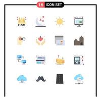 Set of 16 Vector Flat Colors on Grid for head process beach cognitive management Editable Pack of Creative Vector Design Elements