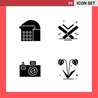 4 Icon Pack Solid Style Glyph Symbols on White Background Simple Signs for general designing vector