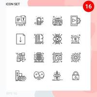 Pack of 16 Modern Outlines Signs and Symbols for Web Print Media such as export document bus setting mobile Editable Vector Design Elements