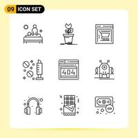 9 iconos creativos para el diseño moderno de sitios web y aplicaciones móviles receptivas 9 símbolos de contorno signos sobre fondo blanco paquete de 9 iconos vector