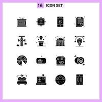 16 User Interface Solid Glyph Pack of modern Signs and Symbols of bullhorn document bluetooth seo phone Editable Vector Design Elements