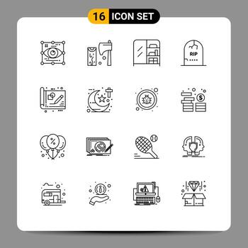 16 Universal Outlines Set for Web and Mobile Applications halloween gravestone tool grave wardrobe Editable Vector Design Elements