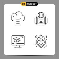 4 Black Icon Pack Outline Symbols Signs for Responsive designs on white background 4 Icons Set vector