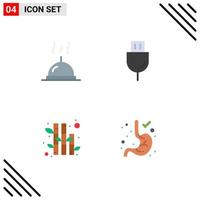 conjunto de 4 iconos de interfaz de usuario modernos símbolos signos para platos dispositivos de naturaleza productos digestión elementos de diseño de vectores editables