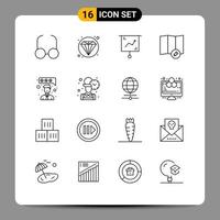 16 User Interface Outline Pack of modern Signs and Symbols of office review finance feedback map Editable Vector Design Elements