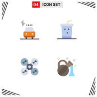 Modern Set of 4 Flat Icons Pictograph of car quad copter power takeaway olive Editable Vector Design Elements