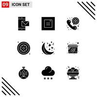 9 Thematic Vector Solid Glyphs and Editable Symbols of moon hospital call healthcare asterisk Editable Vector Design Elements