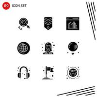 Group of 9 Modern Solid Glyphs Set for cd education stripes user communication Editable Vector Design Elements