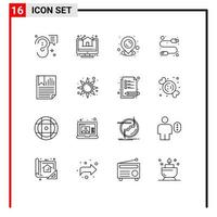 Modern Set of 16 Outlines and symbols such as data usb real estate hardware cable Editable Vector Design Elements