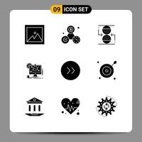9 Thematic Vector Solid Glyphs and Editable Symbols of right arrows control technology experiment Editable Vector Design Elements